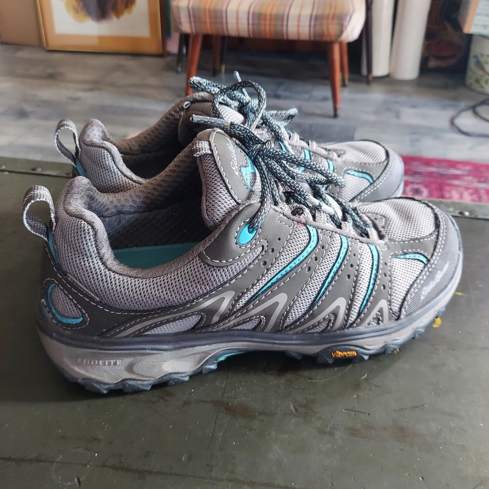 Eddie Bauer Weatheredge Womens 7.5 Hiking Shoes Grey Turquoise Vibram 8029-296